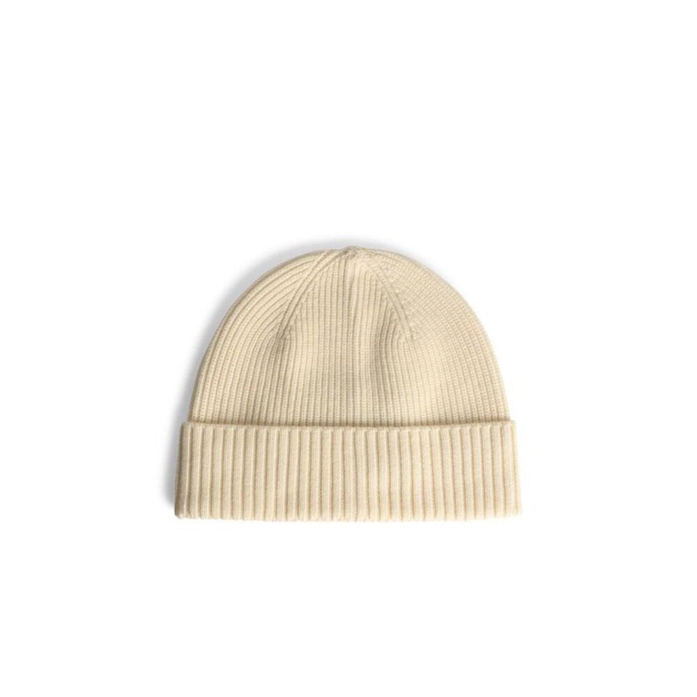 Seven Gauge Cream Wool Beanie Men
